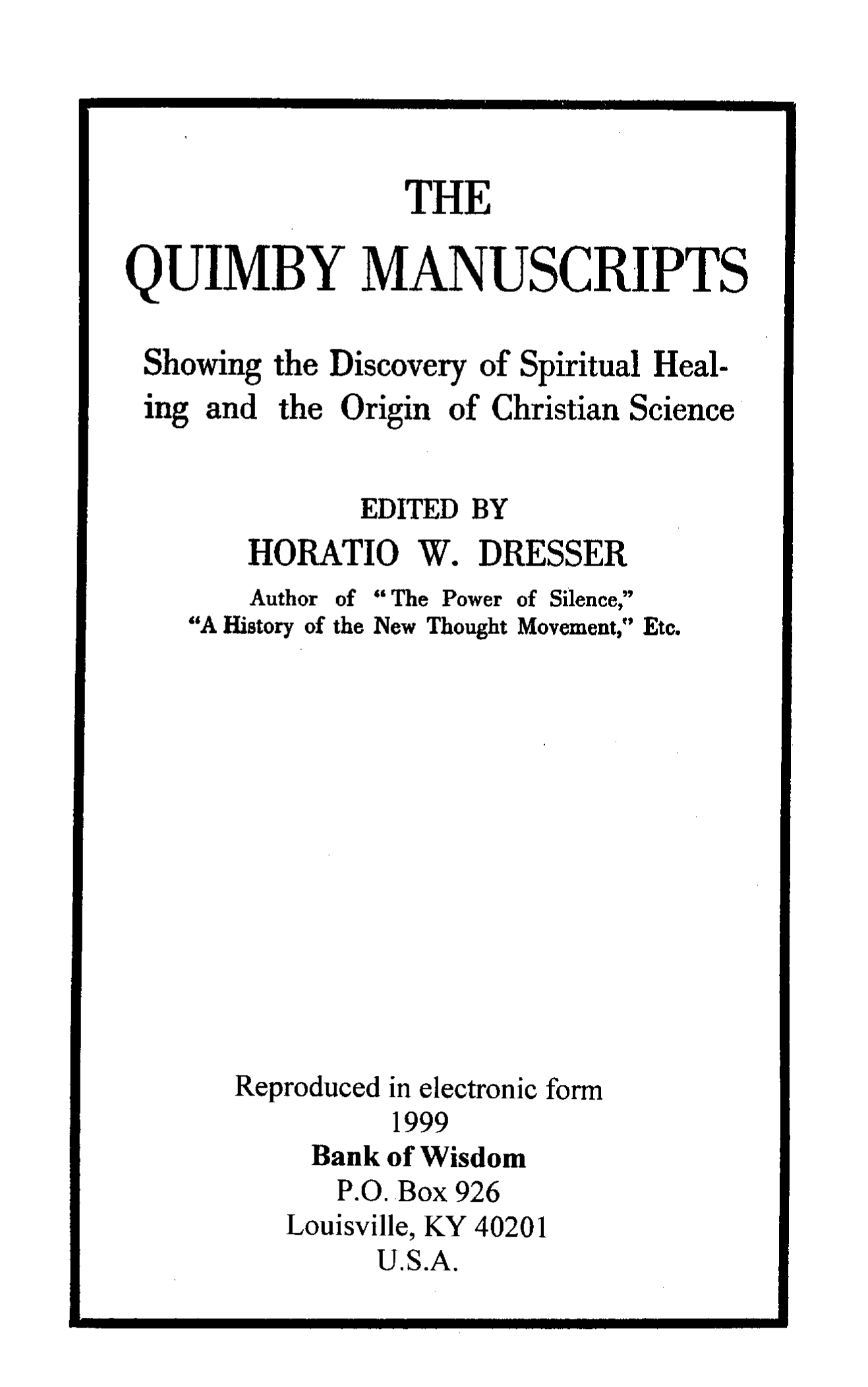(image for) The Quimby Manuscripts